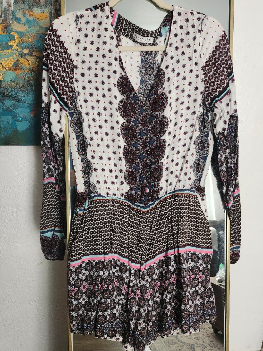 Loveriche Boho Medallion Tile Printed Long Sleeve Romper
